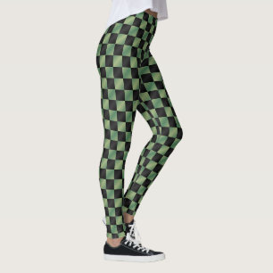 Modern Olive Green Black Gradient Chequered Leggings