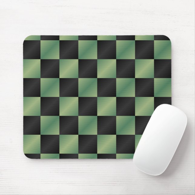 Modern Olive Green Black Gradient Chequered  Mouse Pad (With Mouse)