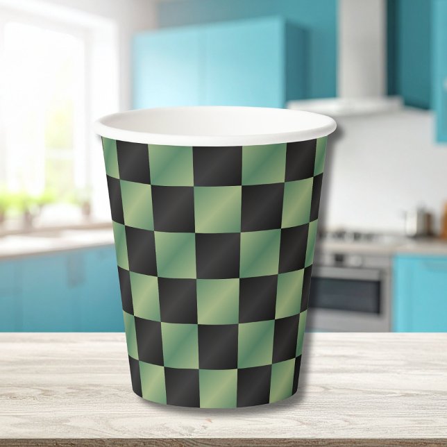 Modern Olive Green Black Gradient Chequered  Paper Cups (Creator Uploaded)