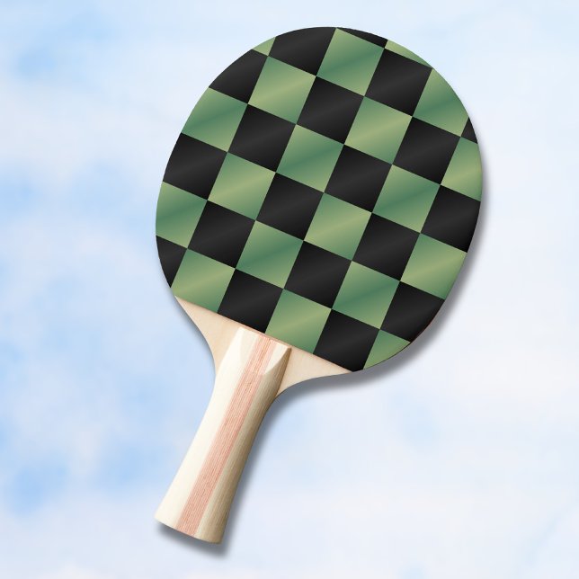 Modern Olive Green Black Gradient Chequered  Ping Pong Paddle (Creator Uploaded)