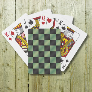Modern Olive Green Black Gradient Chequered  Playing Cards