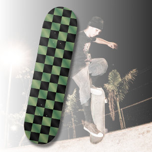 Modern Olive Green Black Gradient Chequered  Skateboard