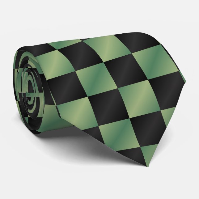 Modern Olive Green Black Gradient Chequered  Tie (Rolled)