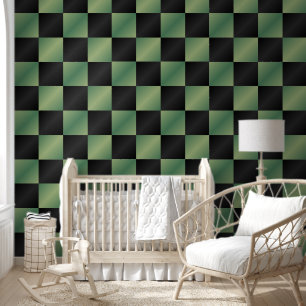 Modern Olive Green Black Gradient Chequered Wallpaper