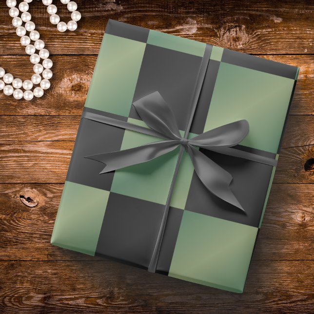 Modern Olive Green Black Gradient Chequered  Wrapping Paper (Creator Uploaded)
