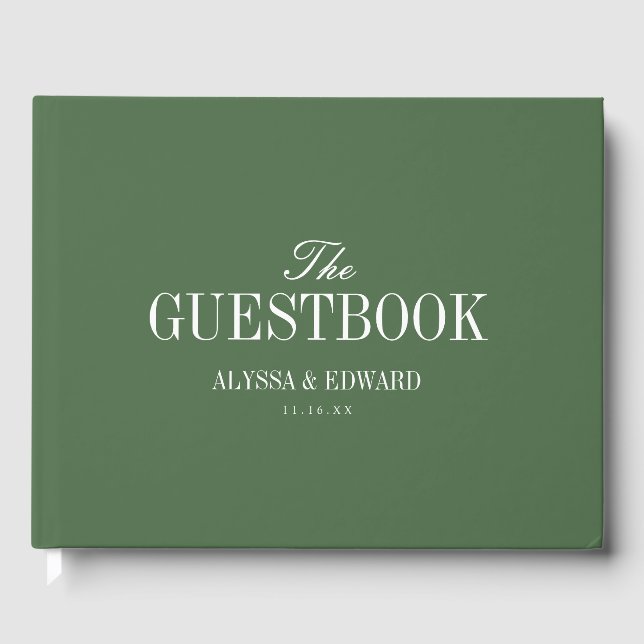Modern Olive Green Bold Typography Wedding Guest Book (Front)