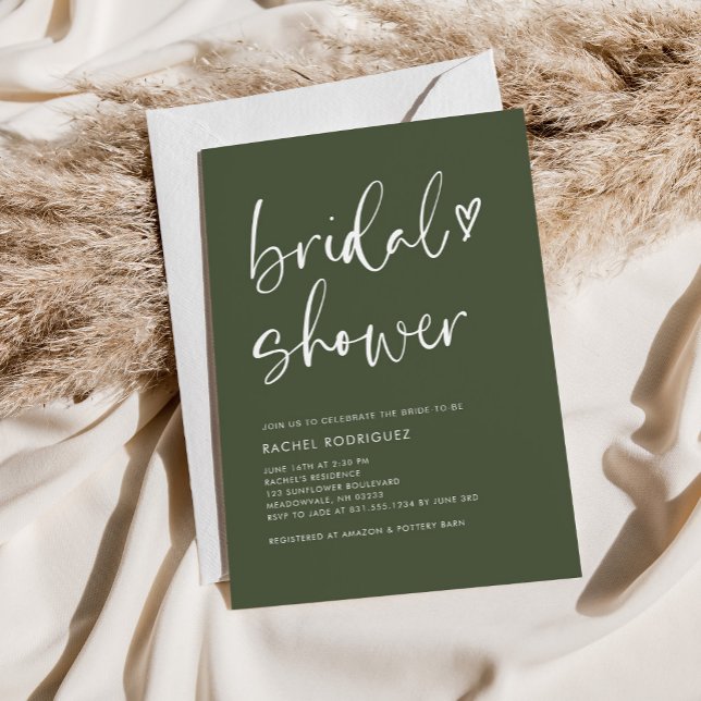 Modern Olive Green Calligraphy Bridal Shower  Invitation (Creator Uploaded)