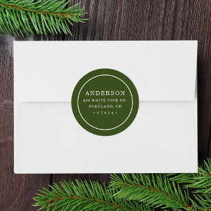 Modern Olive Green Circle Frame Return Address Classic Round Sticker