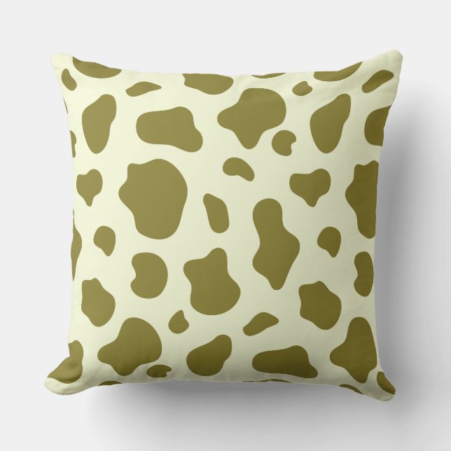 Modern Olive Green Cow Print Cushion (Front)