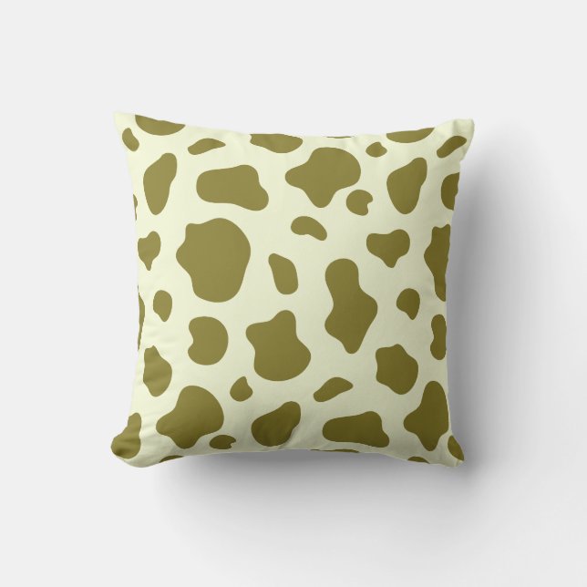 Modern Olive Green Cow Print Cushion (Front)