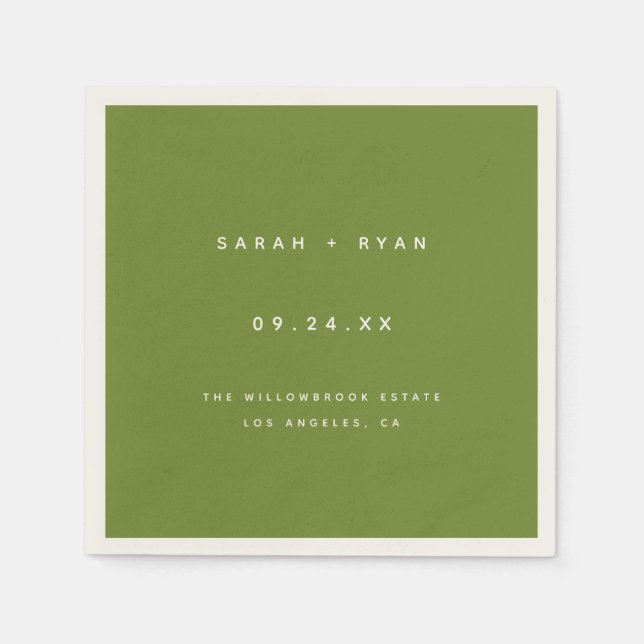Modern Olive Green Custom Wedding Names Napkin (Front)