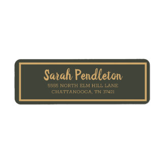 Modern Olive Green Gold Brush Script Return Address Label