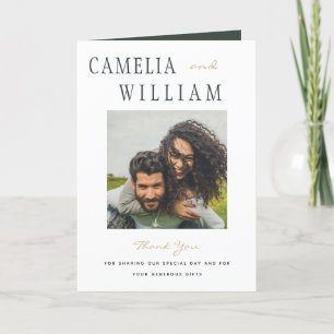 Modern Olive Green Gold Wedding PHOTO Thank You Card