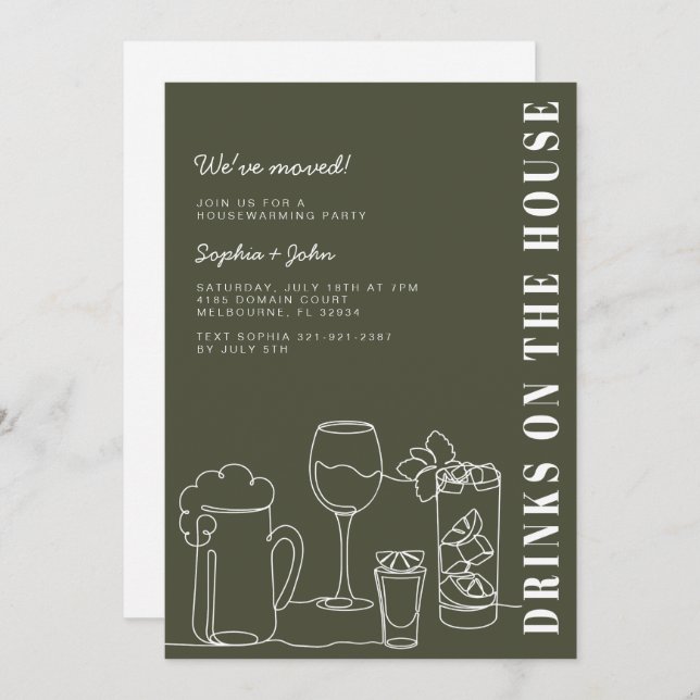 Modern Olive Green Housewarming Party Invitation (Front/Back)