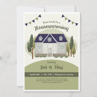 Modern Olive Green Invitation Card, New Home Party