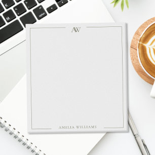 Modern Olive Green Minimalist Elegant Monogram Notepad