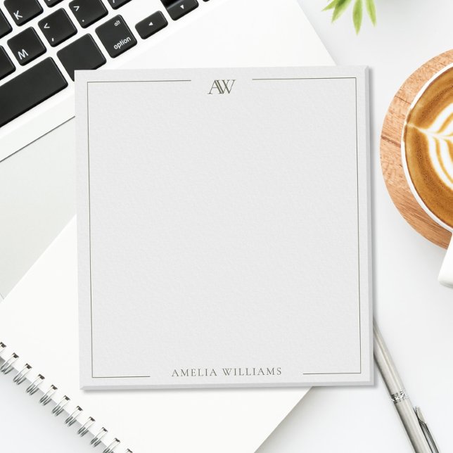 Modern Olive Green Minimalist Elegant Monogram Notepad (Creator Uploaded)
