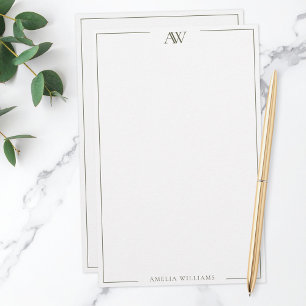 Modern Olive Green Minimalist Elegant Monogram Stationery