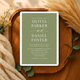 Modern Olive Green Minimalist Wedding Invitation