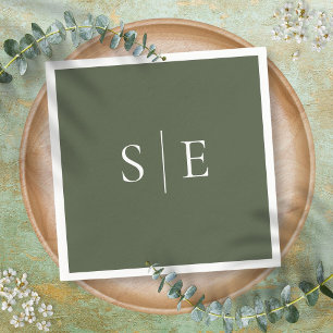 Modern Olive Green Monogram Minimalist Napkin
