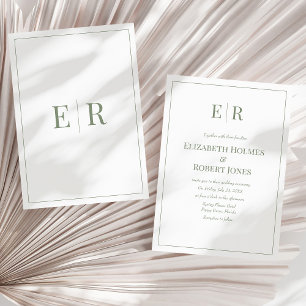 Modern Olive Green Monogram Non Photo Wedding  Invitation