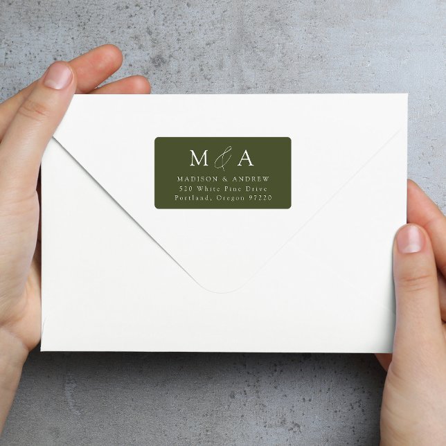 Modern Olive Green Monogram Return Address Label (Creator Uploaded)
