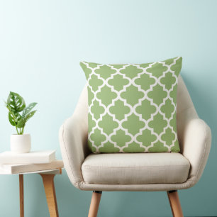 Modern Olive Green Moroccan Quatrefoil Pattern Cushion