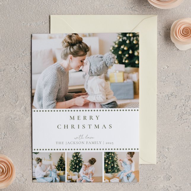 Modern Olive Green Multi Photo Christmas Card (Creator Uploaded)