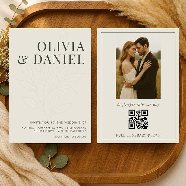 Modern Olive Green Photo QR Code Wedding Invitation (Creator Uploaded)
