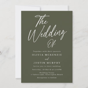 Modern Olive Green Script Wedding Invitation