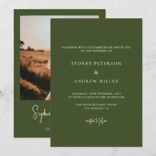 Modern Olive Green Summer Wedding Photo Invitation