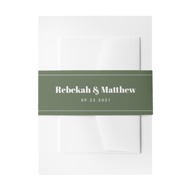 Modern Olive Green Wedding Invitation Belly Band (Front Example)