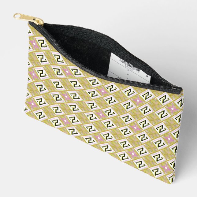 Modern Olive & Magenta Geometric Tribal Pattern Accessory Pouch (Open)