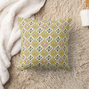 Modern Olive & Magenta Geometric Tribal Pattern Cushion