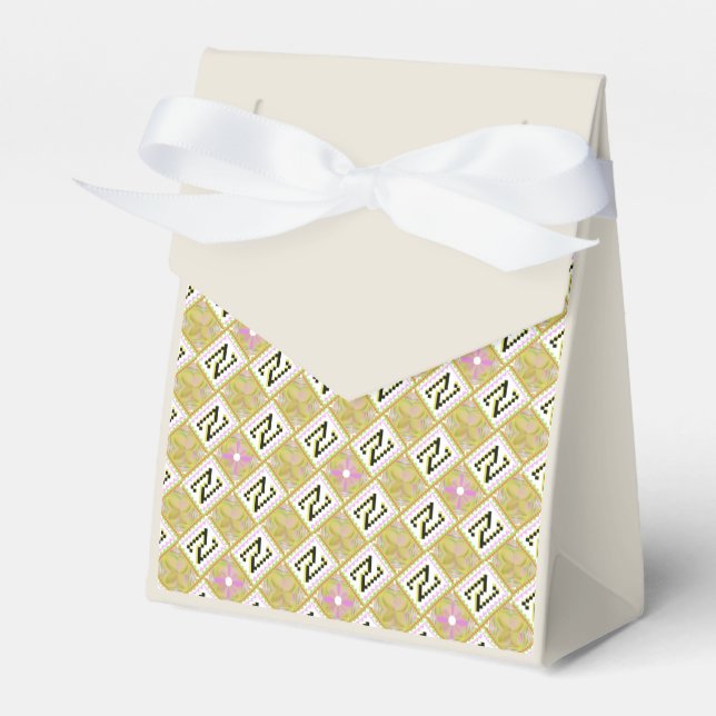 Modern Olive & Magenta Geometric Tribal Pattern Favour Box (Front Side)