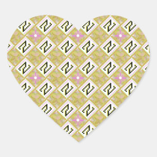 Modern Olive & Magenta Geometric Tribal Pattern Heart Sticker