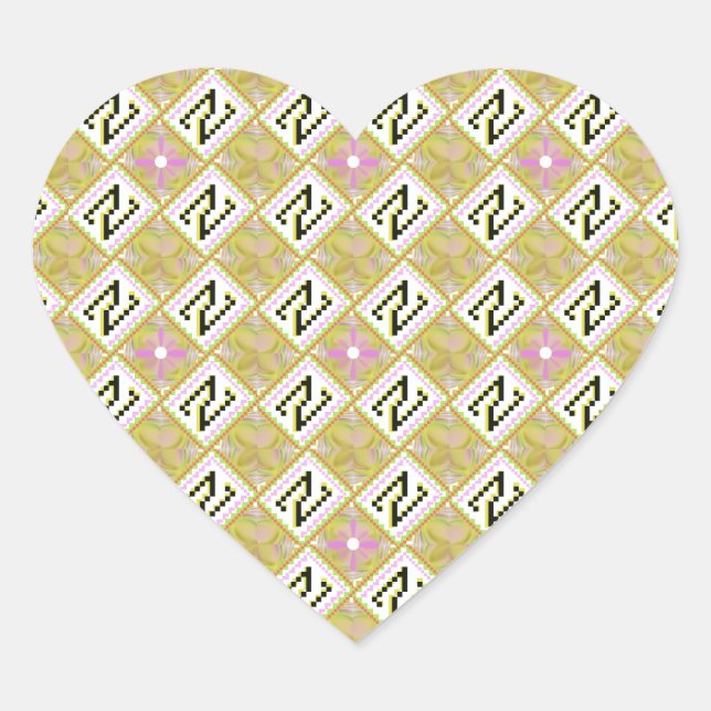 Modern Olive & Magenta Geometric Tribal Pattern Heart Sticker (Front)