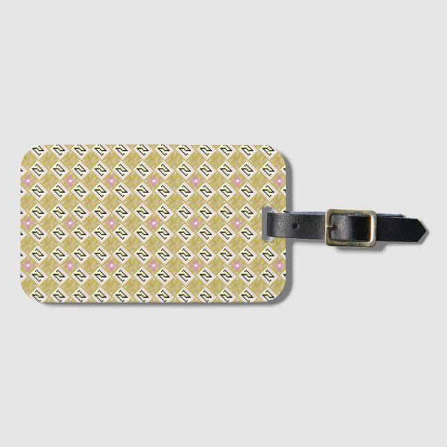 Modern Olive & Magenta Geometric Tribal Pattern Luggage Tag (Front Horizontal)