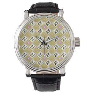 Modern Olive & Magenta Geometric Tribal Pattern Watch