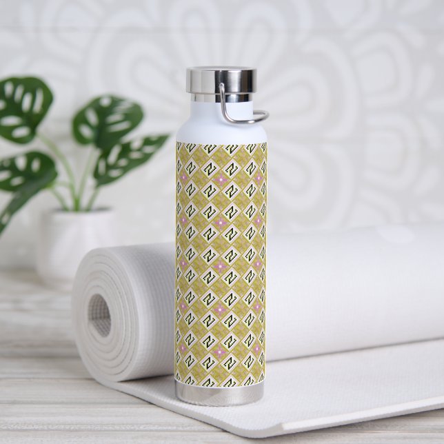 Modern Olive & Magenta Geometric Tribal Pattern Water Bottle (Yoga (Rotated))