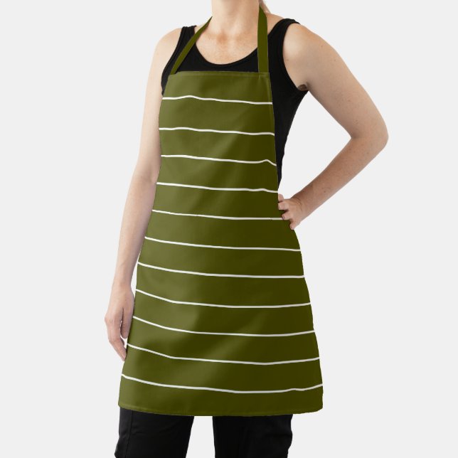 Modern olive moss green horizontal stripes pattern apron (Insitu)