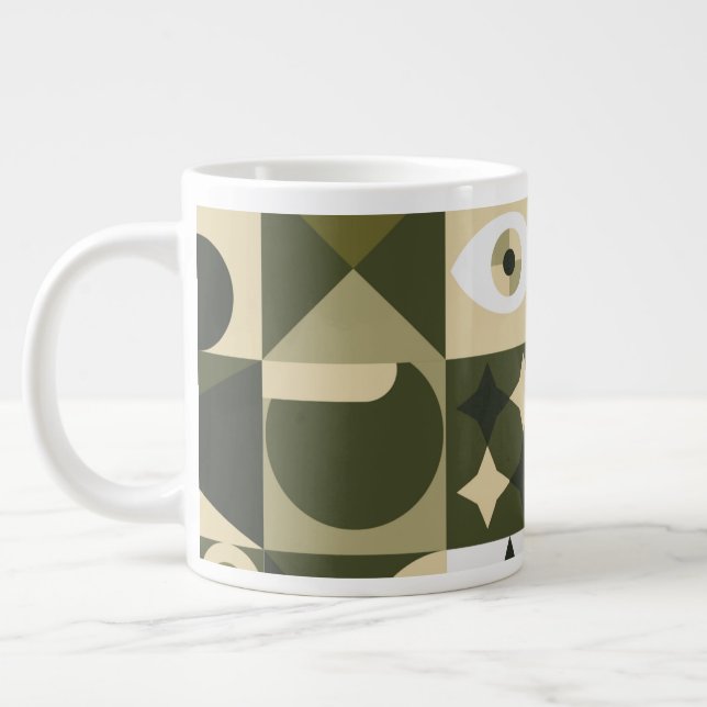 Modern Olive & Sage Geometric Abstract Mosaic Mug (Left)