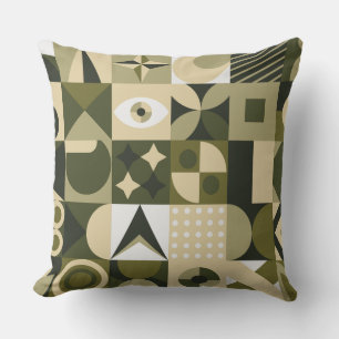 Modern Olive & Sage Geometric Abstract Mosaic Pill Cushion