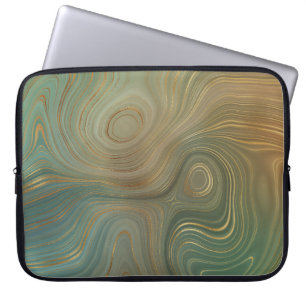 Modern Olive Strata   Earthy Green and Gold Agate Laptop Sleeve