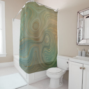 Modern Olive Strata   Earthy Green and Gold Agate Shower Curtain