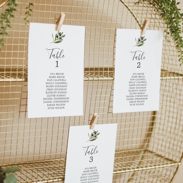 Modern Olive Table Number Seating Chart Cards (Creator Uploaded)