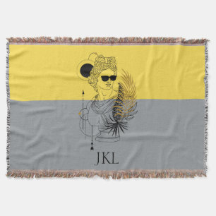 Modern Olympic God Apollo Colorblock Monogram Throw Blanket