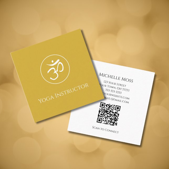 Modern Om Symbol Simple Yoga Wellness Gold  Square Business Card (Creator Uploaded)