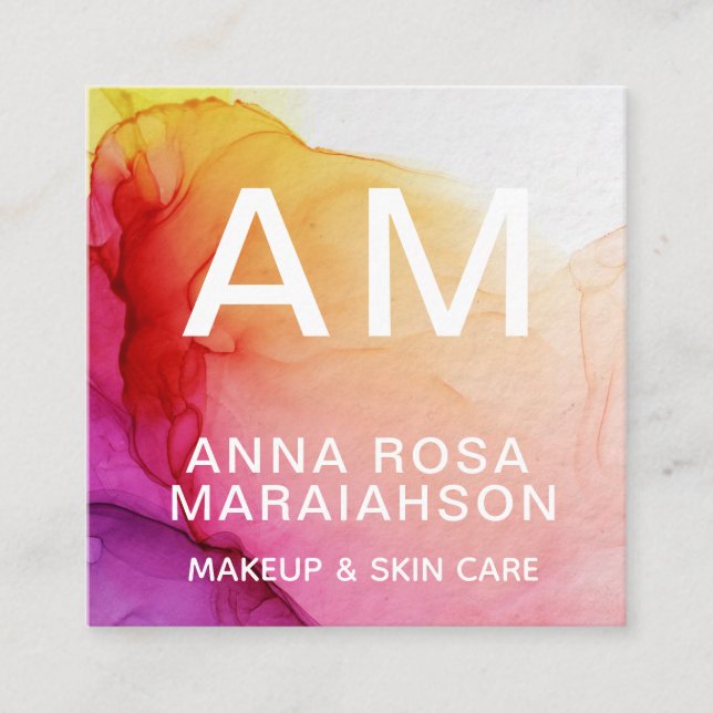 *~* Modern Ombre Abstract Artsy QR LOGO PHOTO Square Business Card (Front)