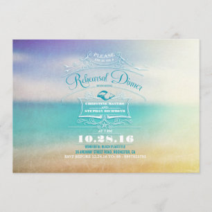 Modern ombre blue vanilla beach rehearsal dinner invitation